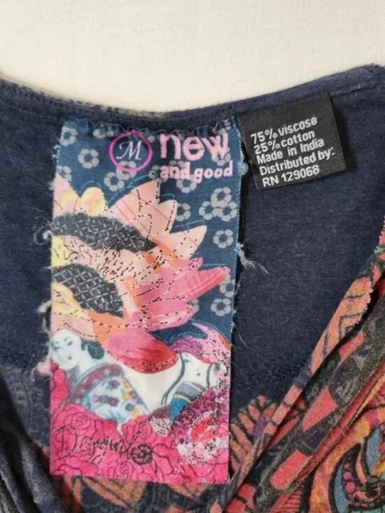 2000s vintage Desigual Womens Blue Paisley Mandala Sleeveless Knit M flaws - Picture 3 of 8